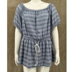 Lane Bryant Top Womens 22 24 Blue Striped Convertible Off Shoulder Peplum Beachy